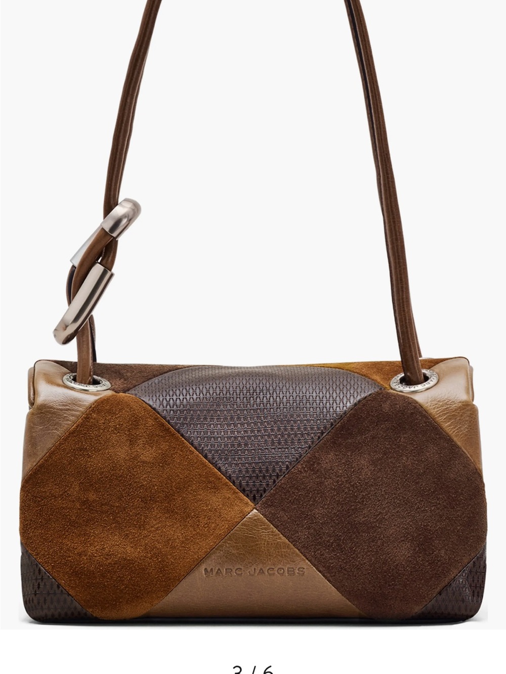 Marc Jacobs Brown Patchwork Leather & Suede Shoulder Bag with Silver Hardware - Picture 3 of 6